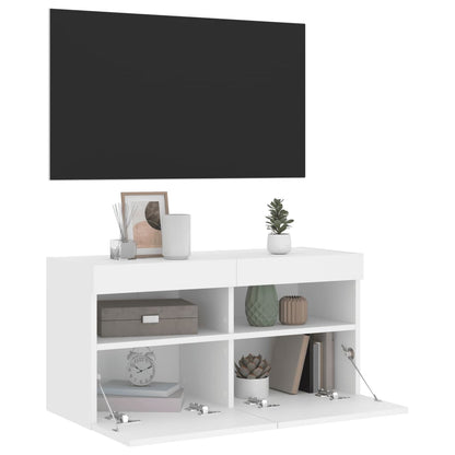 TV-Møbel Hvit Tv-benk med LED 80x30x40 cm