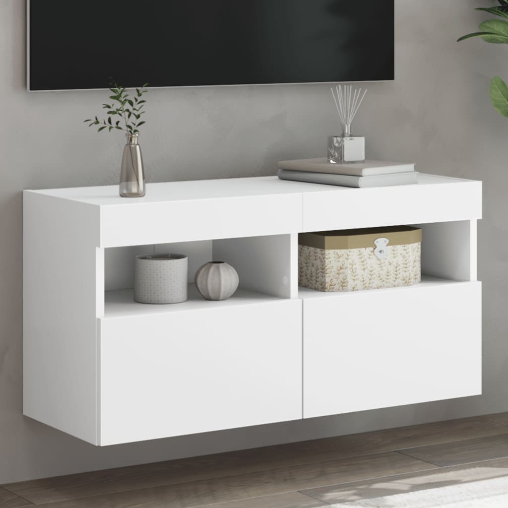 TV-Møbel Hvit Tv-benk med LED 80x30x40 cm