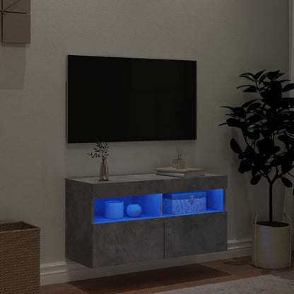 TV-Møbel Betonggrå Vegghengt TV-benk med LED-lys 80x30x40 cm