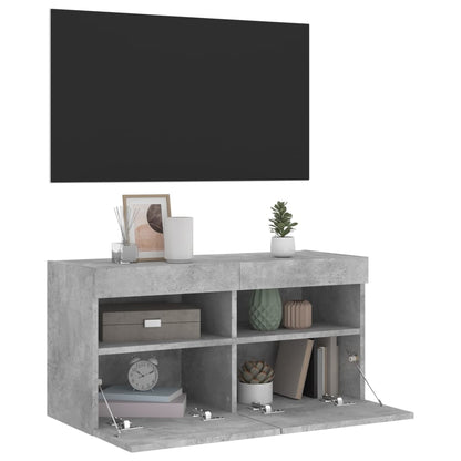 TV-Møbel Betonggrå Vegghengt TV-benk med LED-lys 80x30x40 cm