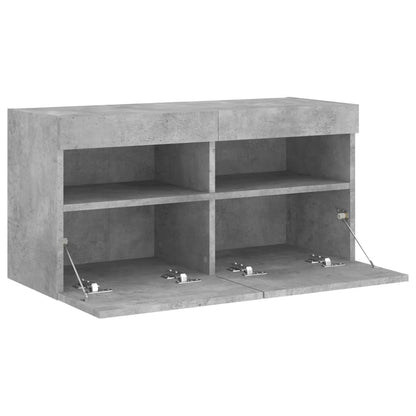 TV-Møbel Betonggrå Vegghengt TV-benk med LED-lys 80x30x40 cm
