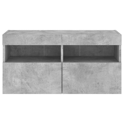 TV-Møbel Betonggrå Vegghengt TV-benk med LED-lys 80x30x40 cm