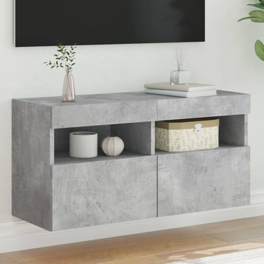 TV-Møbel Betonggrå Vegghengt TV-benk med LED-lys 80x30x40 cm