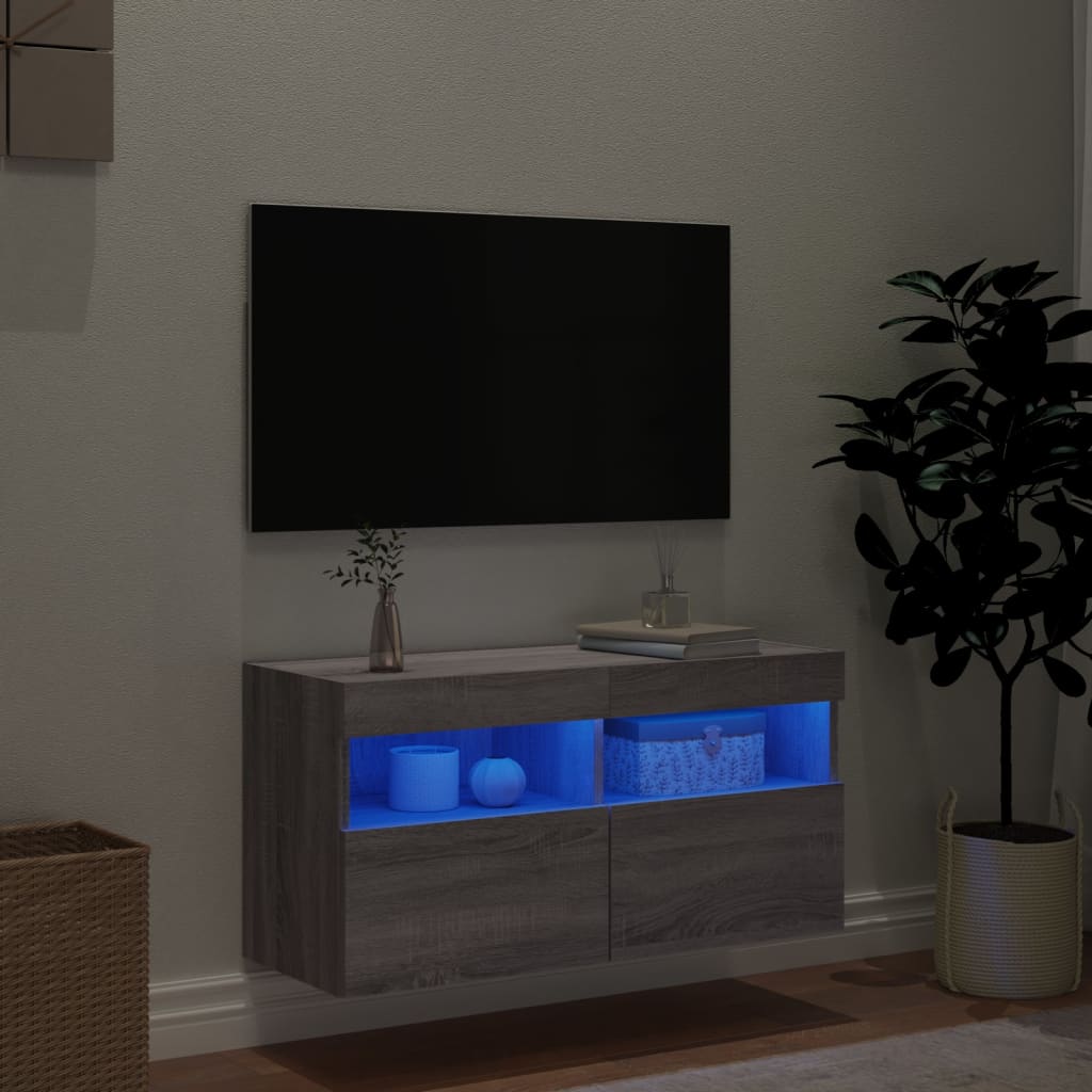TV-Møbel Sonoma Grå Tv-benk med LED 80x30x40 cm