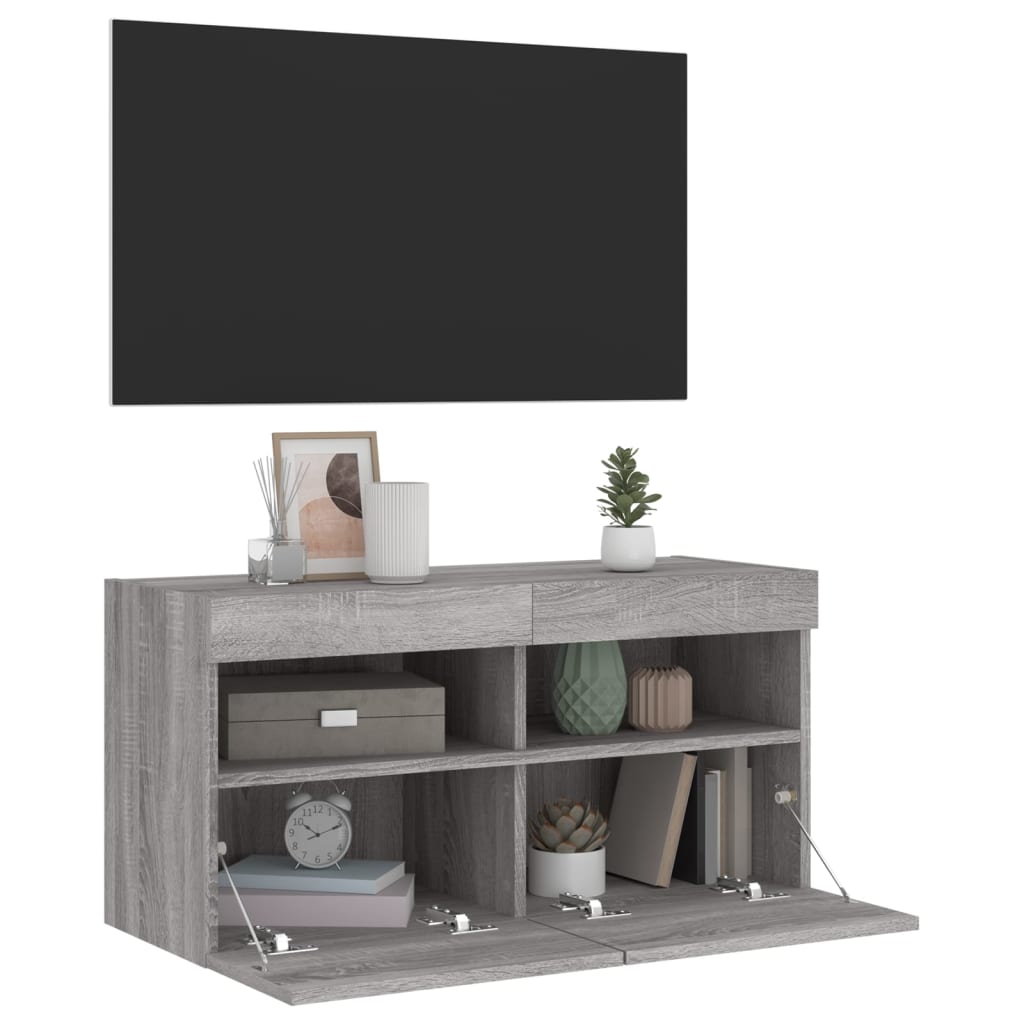 TV-Møbel Sonoma Grå Tv-benk med LED 80x30x40 cm