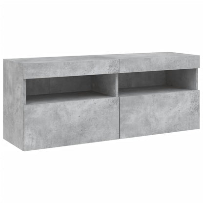 TV-Møbel Betonggrå Vegghengt TV-benk med LED-lys 100x30x40 cm