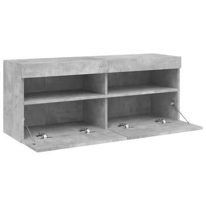 TV-Møbel Betonggrå Vegghengt TV-benk med LED-lys 100x30x40 cm