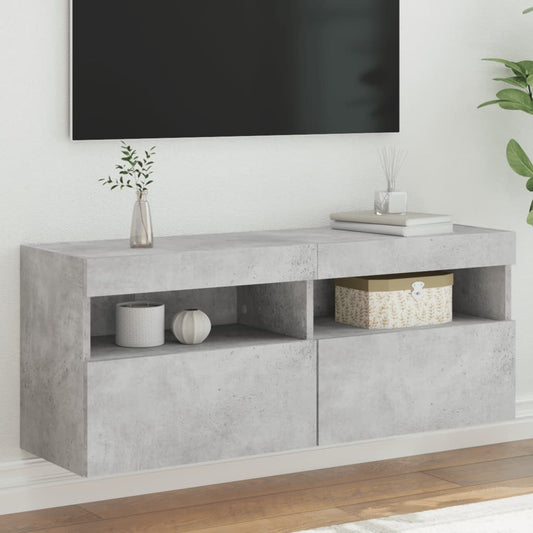 TV-Møbel Betonggrå Vegghengt TV-benk med LED-lys 100x30x40 cm