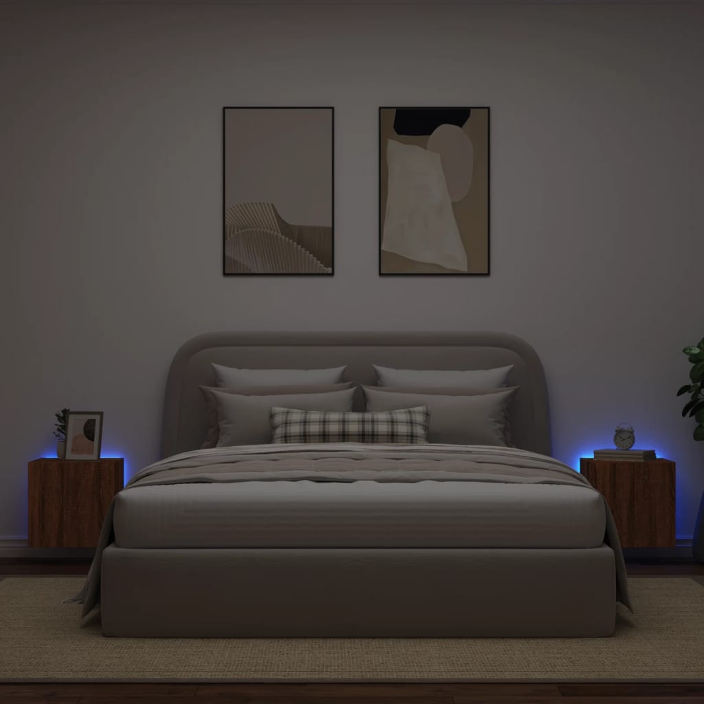 TV-Møbel Brun Eik Tv-benker med LED-lys 2 stk 40,5x35x40 cm