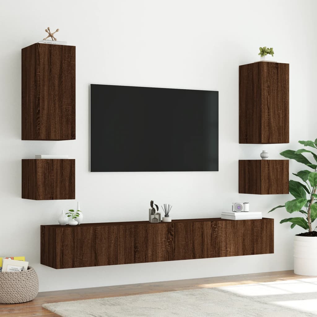 TV-Møbel Brun Eik Tv-benker med LED-lys 2 stk 40,5x35x40 cm