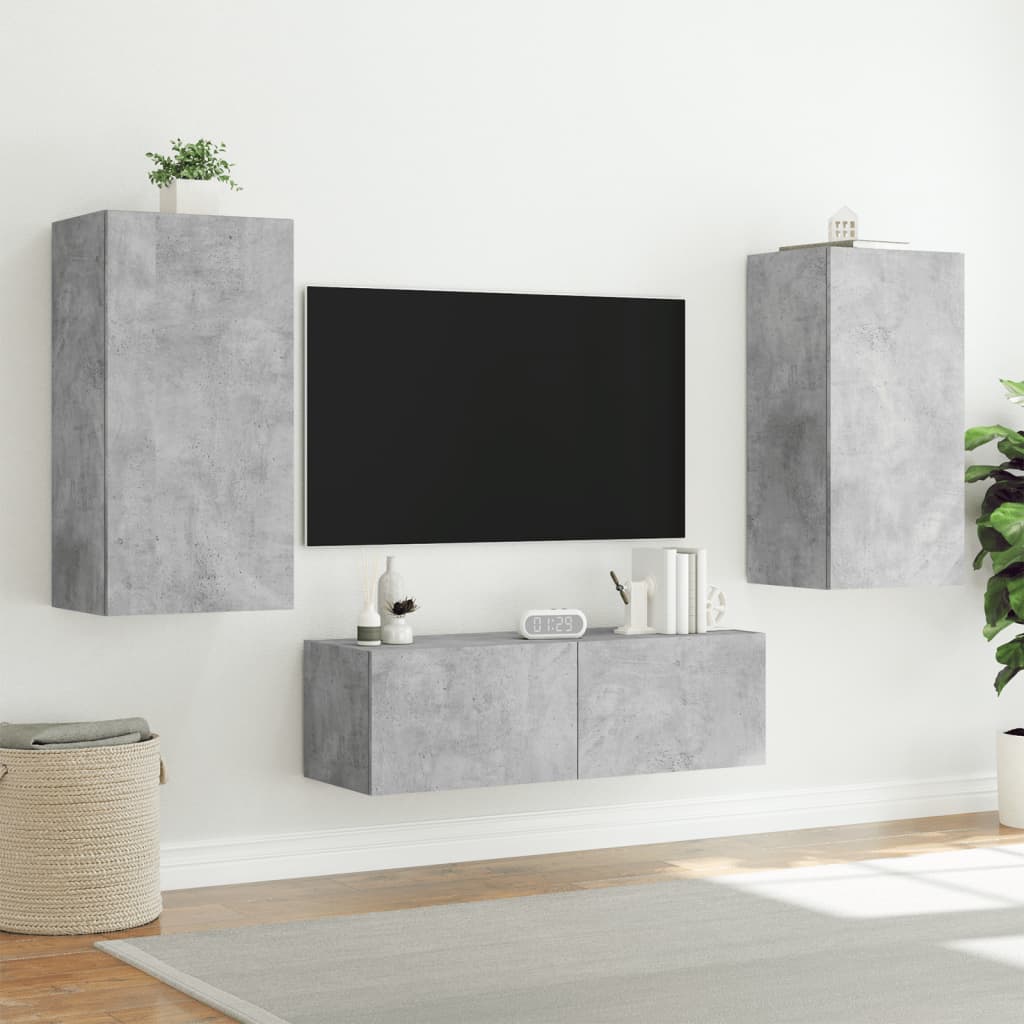TV-Møbel Betonggrå Tv-benk med LED-lys 40,5x35x80 cm
