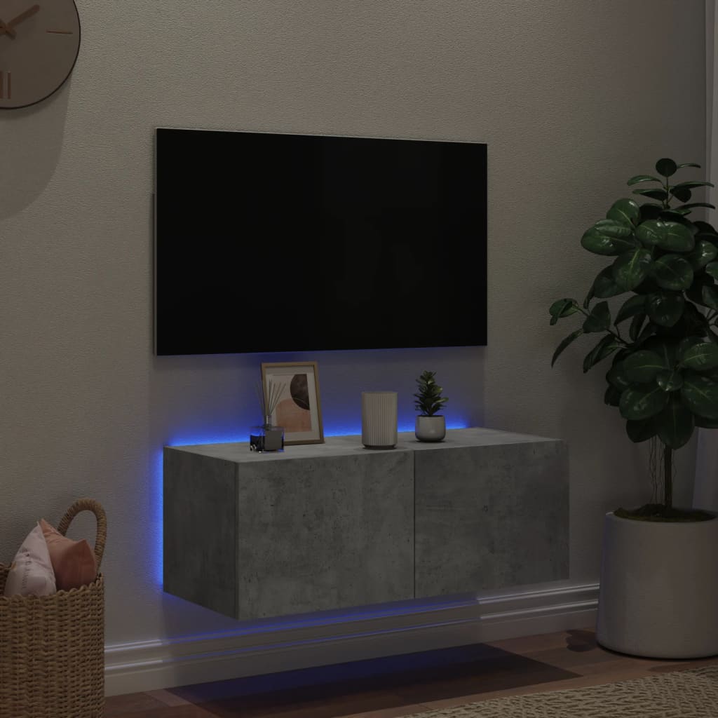 TV-Møbel Betonggrå Tv-benk med LED-lys 80x35x31 cm