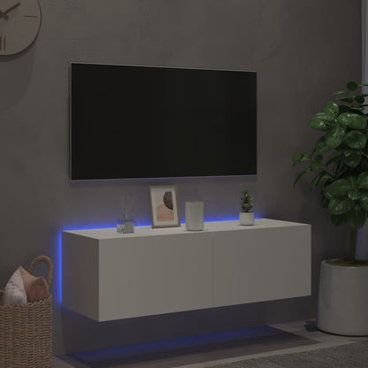TV-Møbel Hvit Vegghengt TV-benk med LED 100x35x31 cm