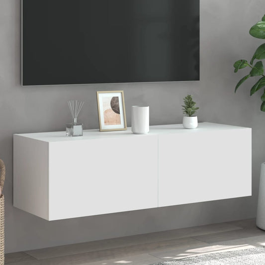 TV-Møbel Hvit Vegghengt TV-benk med LED 100x35x31 cm