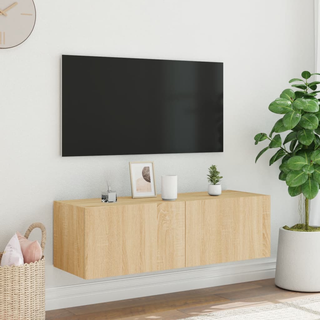 TV-Møbel Sonoma Eik Vegghengt TV-benk med LED 100x35x31 cm