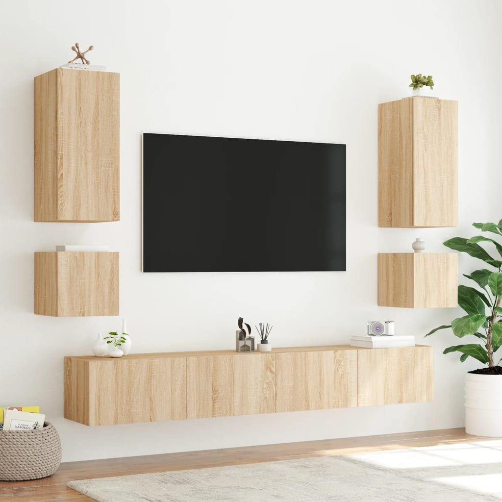 TV-Møbel Sonoma Eik Vegghengt TV-benk med LED 100x35x31 cm
