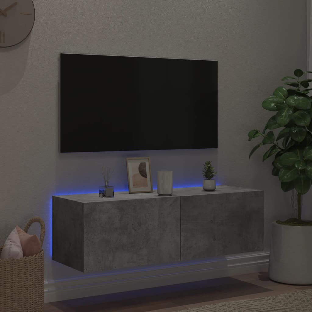 TV-Møbel Betonggrå Tv-benk med LED-lys 100x35x31 cm