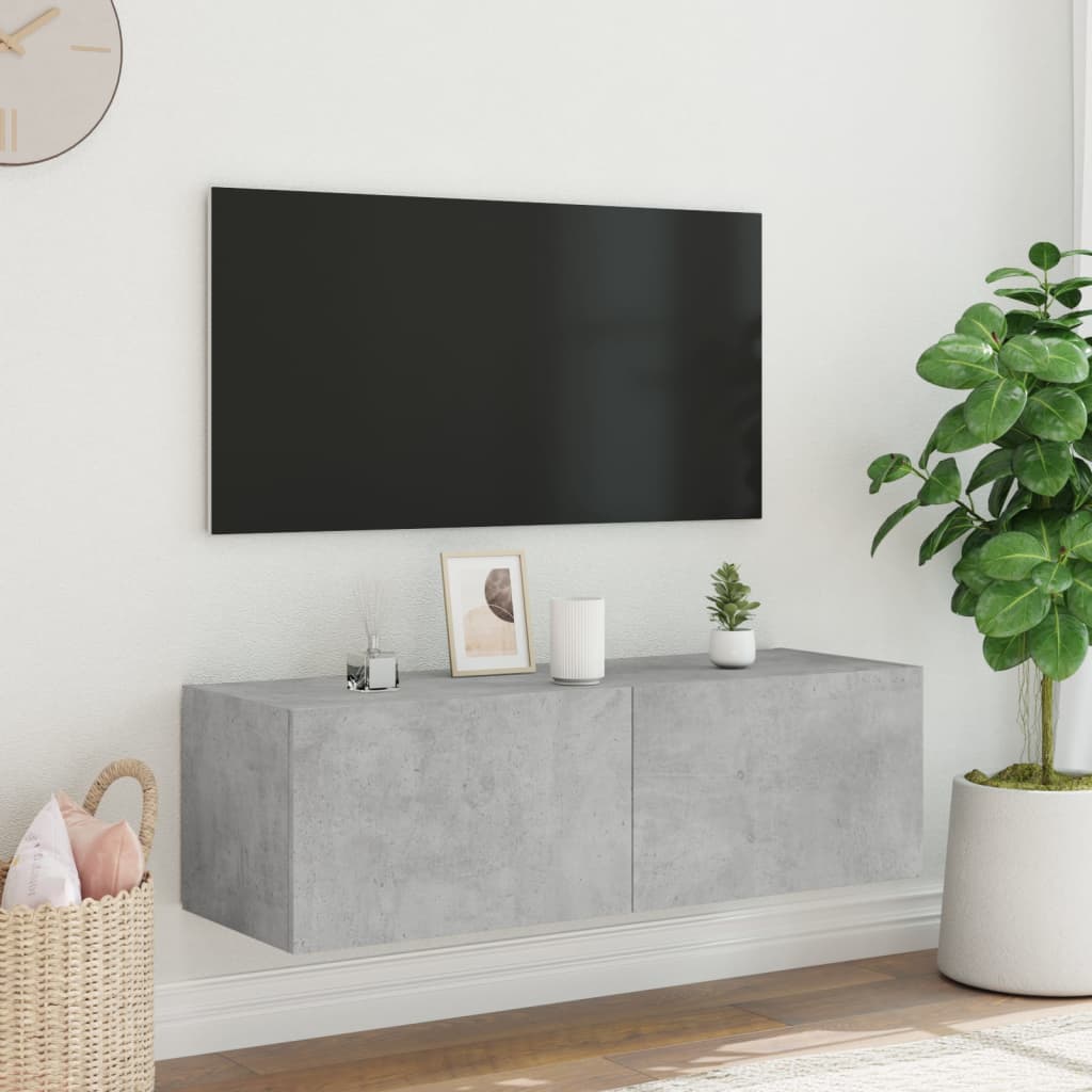 TV-Møbel Betonggrå Tv-benk med LED-lys 100x35x31 cm