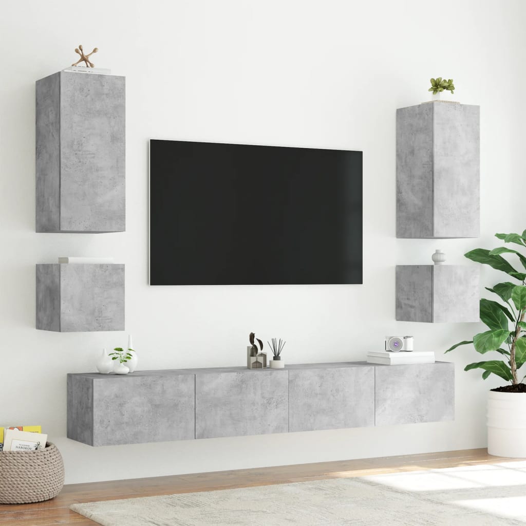 TV-Møbel Betonggrå Tv-benk med LED-lys 100x35x31 cm