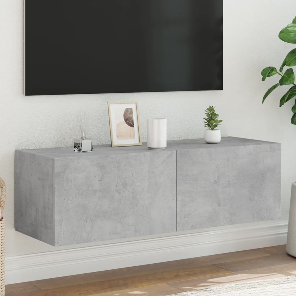 TV-Møbel Betonggrå Tv-benk med LED-lys 100x35x31 cm
