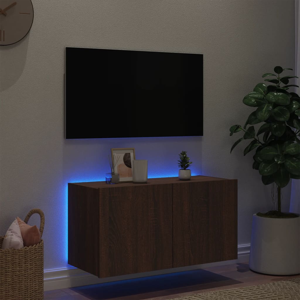 TV-Møbel Brun Eik Vegghengt TV-benk med LED 80x35x41 cm