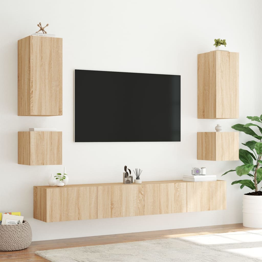 TV-Møbel Sonoma Eik Vegghengt TV-benk med LED 100x35x41 cm