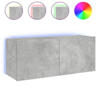 TV-Møbel Betonggrå Vegghengt TV-benk med LED-lys 100x35x41 cm
