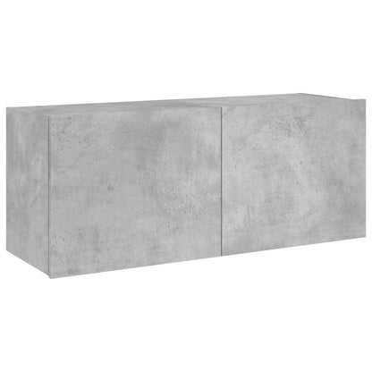 TV-Møbel Betonggrå Vegghengt TV-benk med LED-lys 100x35x41 cm