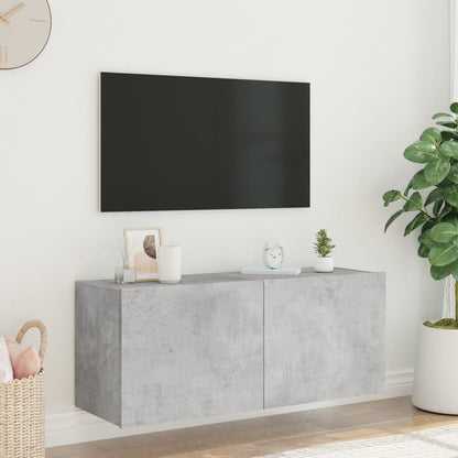 TV-Møbel Betonggrå Vegghengt TV-benk med LED-lys 100x35x41 cm