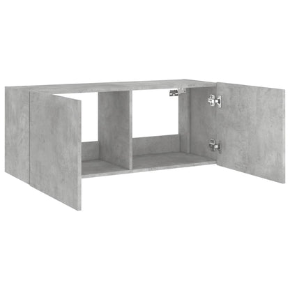 TV-Møbel Betonggrå Vegghengt TV-benk med LED-lys 100x35x41 cm