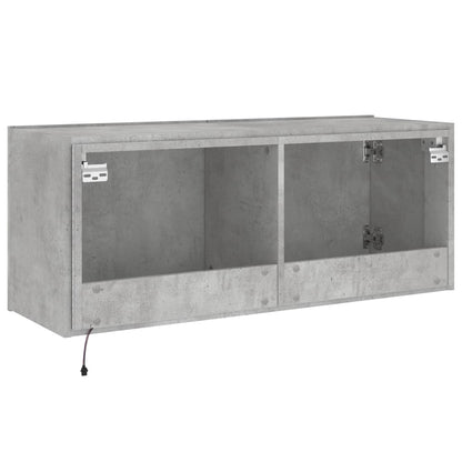 TV-Møbel Betonggrå Vegghengt TV-benk med LED-lys 100x35x41 cm