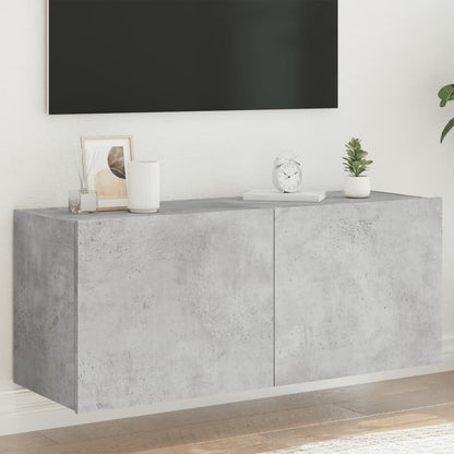 TV-Møbel Betonggrå Vegghengt TV-benk med LED-lys 100x35x41 cm