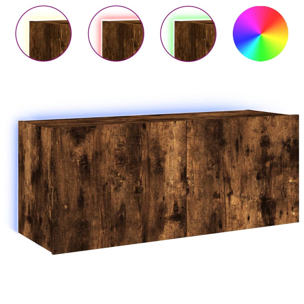 TV-Møbel Røkt EikTV-benk med LED 100x35x41 cm