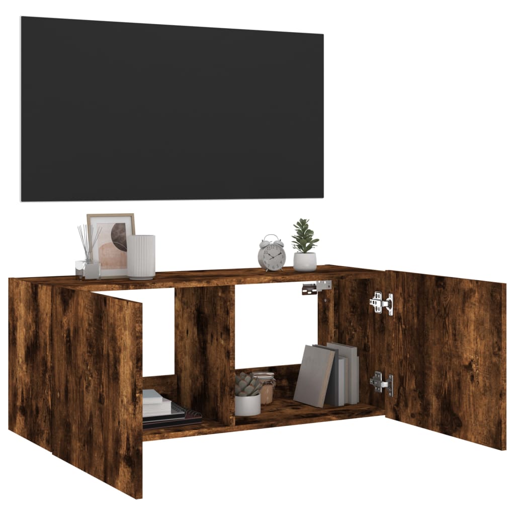 TV-Møbel Røkt EikTV-benk med LED 100x35x41 cm