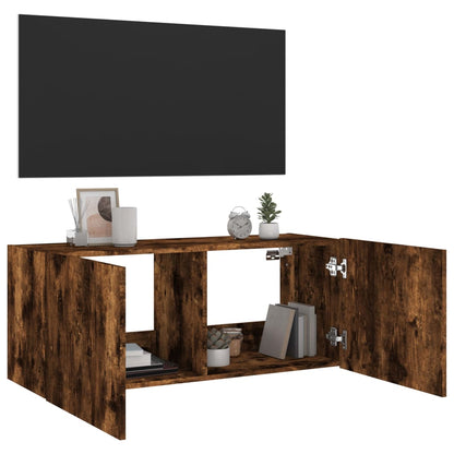 TV-Møbel Røkt EikTV-benk med LED 100x35x41 cm