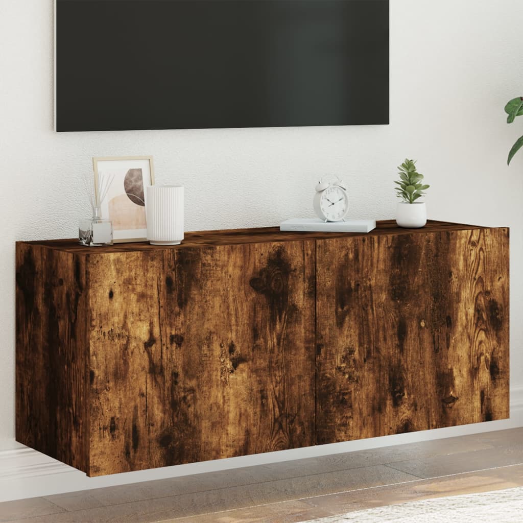 TV-Møbel Røkt EikTV-benk med LED 100x35x41 cm