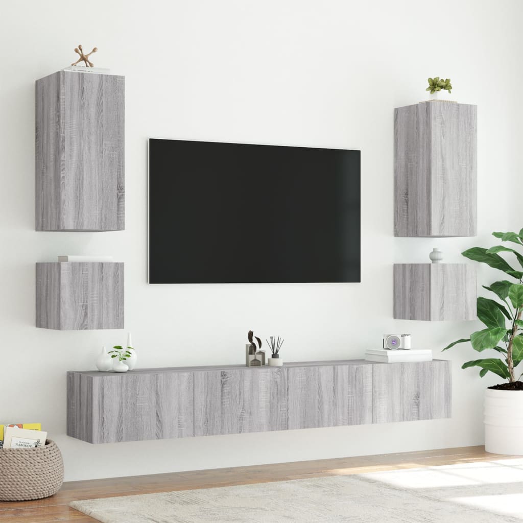 TV-Møbel Sonoma Grå Vegghengt TV-benk med LED 100x35x41 cm