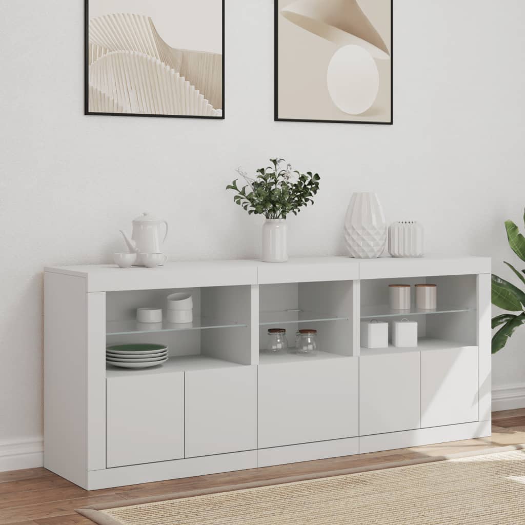 Skjenk Hvit med LED-lys 162x37x67 cm