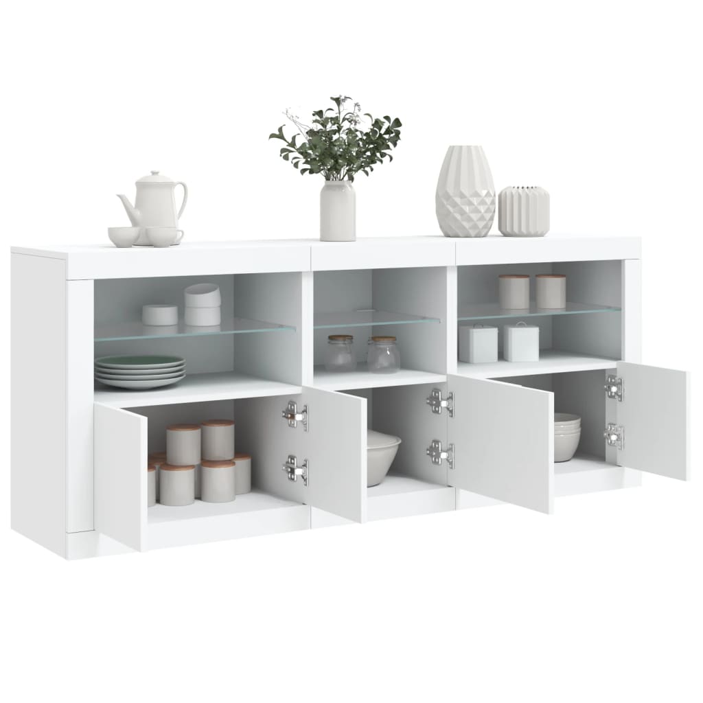 Skjenk Hvit med LED-lys 162x37x67 cm