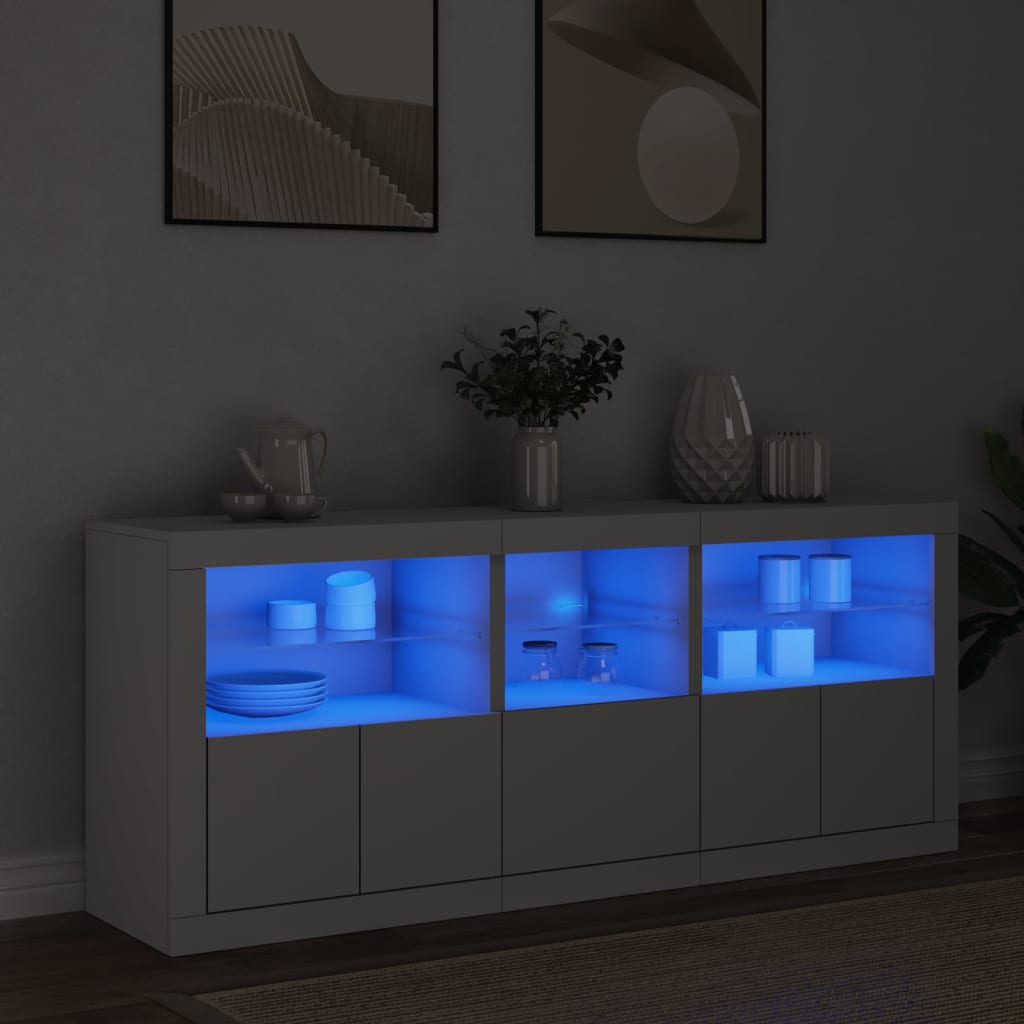 Skjenk Hvit med LED-lys 162x37x67 cm