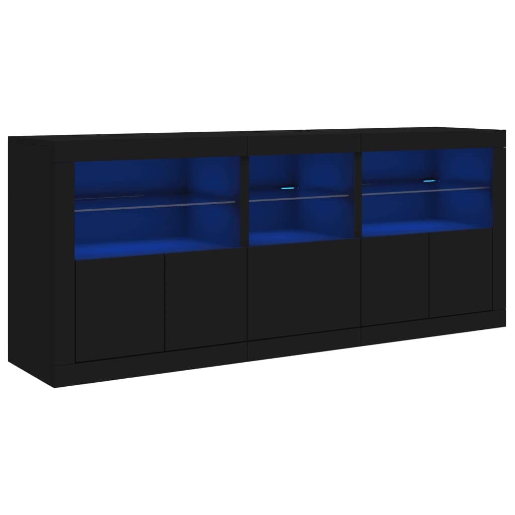 Skjenk Svart med LED-lys 162x37x67 cm