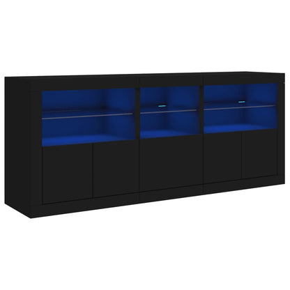 Skjenk Svart med LED-lys 162x37x67 cm