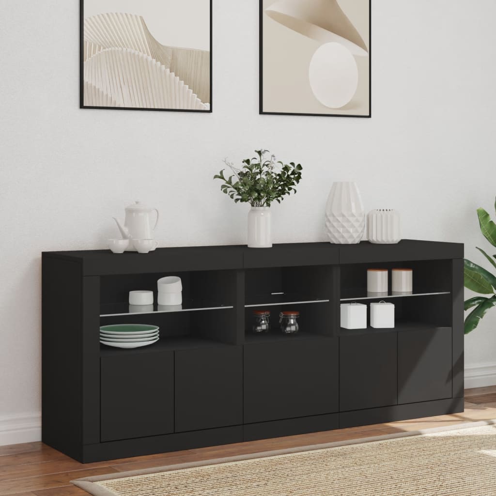 Skjenk Svart med LED-lys 162x37x67 cm