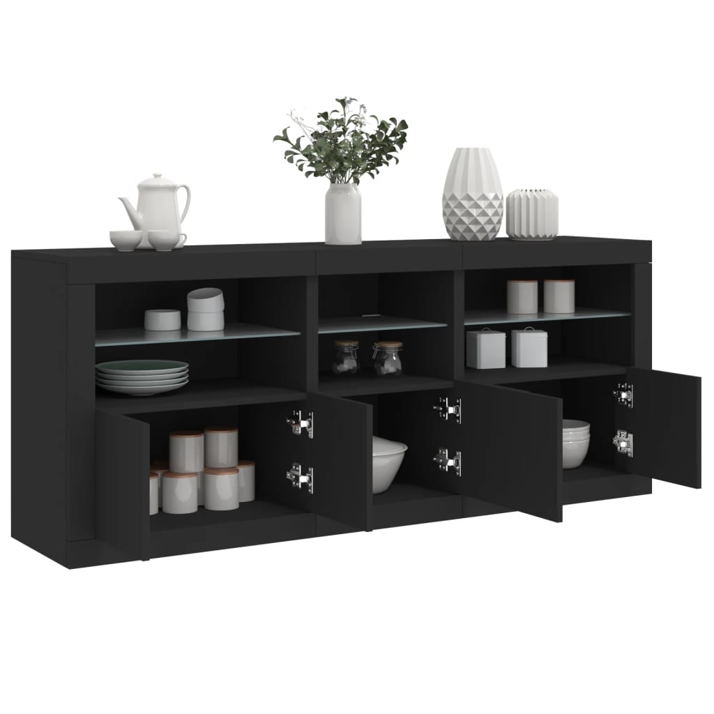 Skjenk Svart med LED-lys 162x37x67 cm