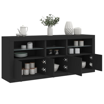 Skjenk Svart med LED-lys 162x37x67 cm