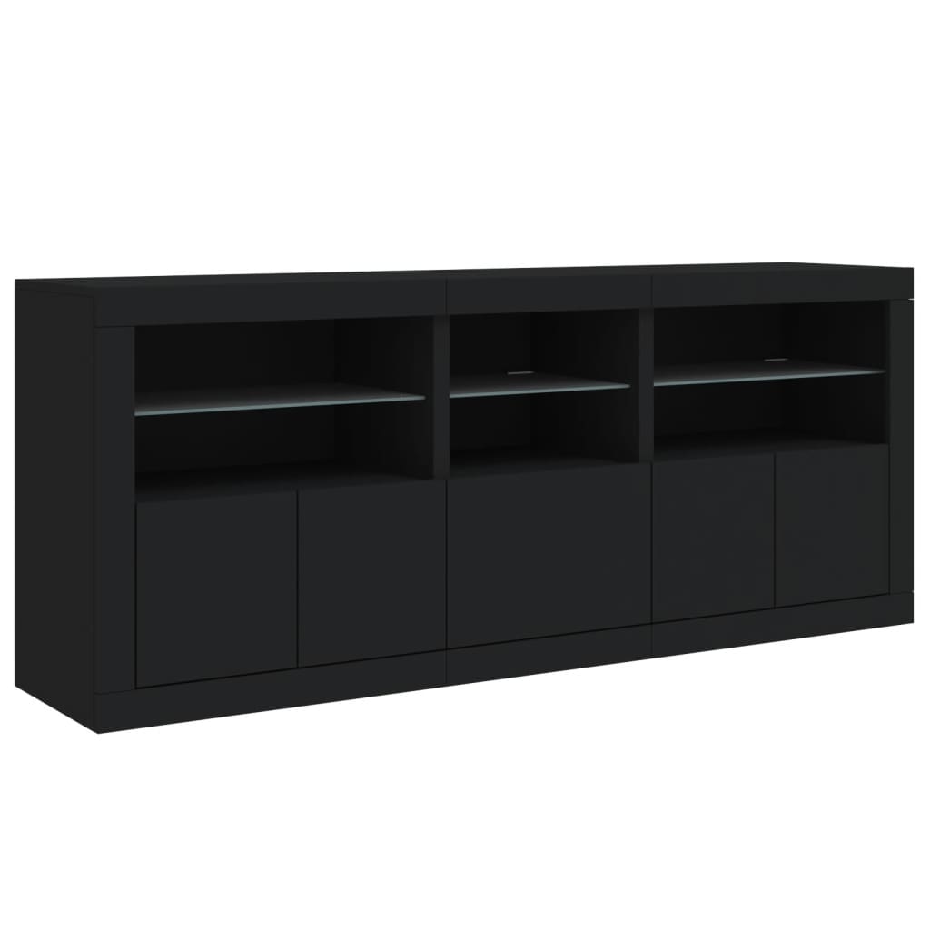 Skjenk Svart med LED-lys 162x37x67 cm