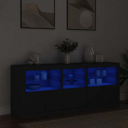 Skjenk Svart med LED-lys 162x37x67 cm