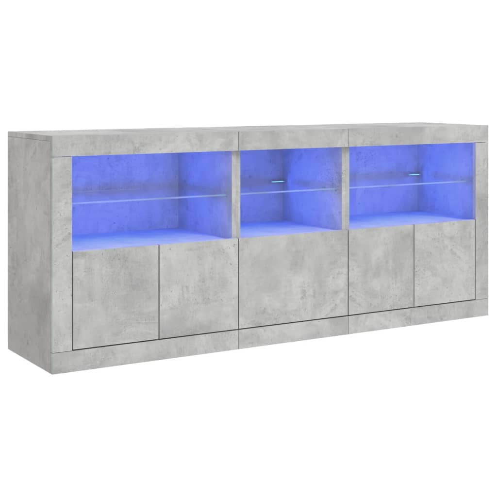 Skjenk Betonggrå med LED-lys 162x37x67 cm