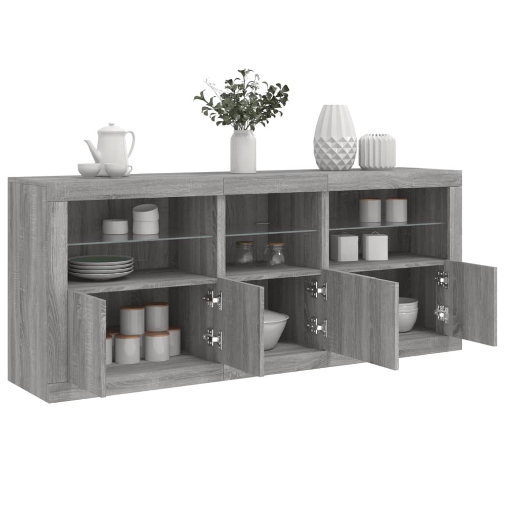 Skjenk Sonoma Grå med LED-lys 162x37x67 cm