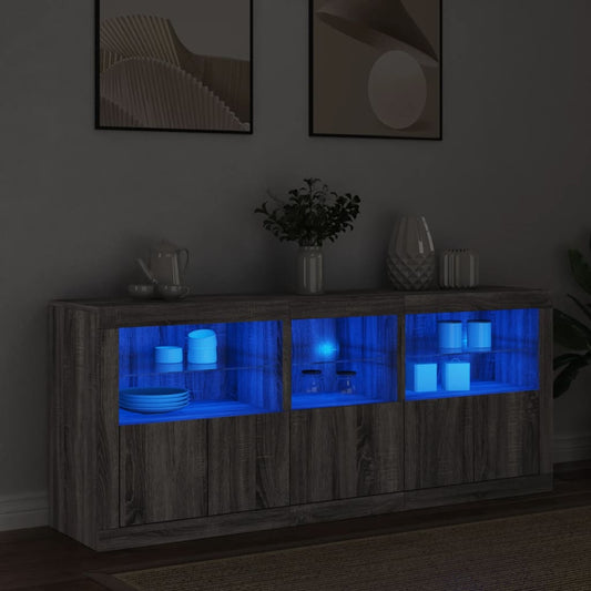 Skjenk Sonoma Grå med LED-lys 162x37x67 cm
